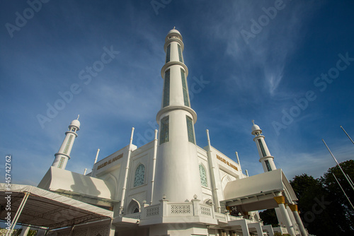 Al-Hakim Mosque, a mosque on the edge of Padang Beach, in the city of Padang, West Sumatra, Indonesia. A mosque with beautiful architecture and very interesting.