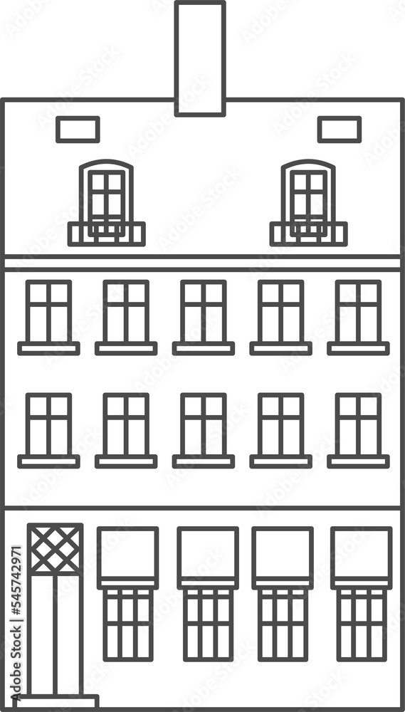 Old European houses. Architecture of the Netherlands. Outline illustration.