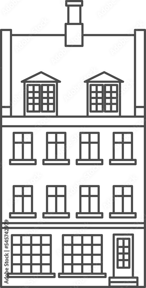 Old European houses. Architecture of the Netherlands. Outline illustration.