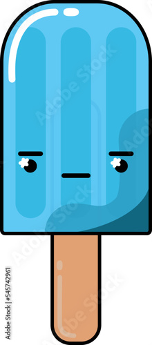 Cute cartoon blue popsicle with an annoyed expression on a white background