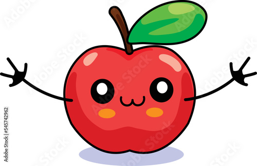 Cute rad cartoon apple with open arms and a happy expression on a white background