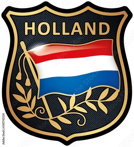 Netherlands Flag Shield Patch Isolated On Transparent. Premium Quality EPS 10.