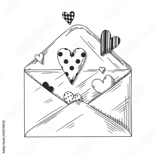 Open envelope with hearts isolated on a white background. Vector