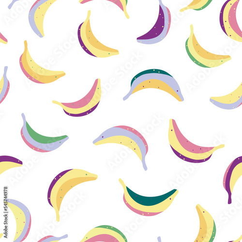 Seamless pattern with colorful banana on white background.