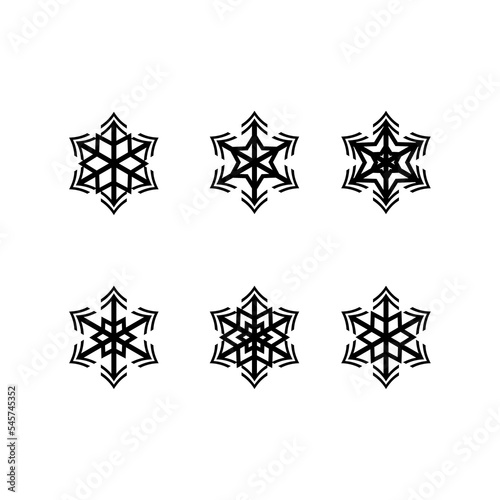 snowflake set christmas symmetry icon, silhouette, isolated on white background, illustration.