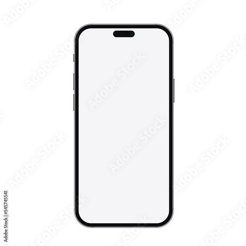 Realistic phone mockup for any project vector illustration. New trendy version of black thin frame display smartphone with blank white screen. photo