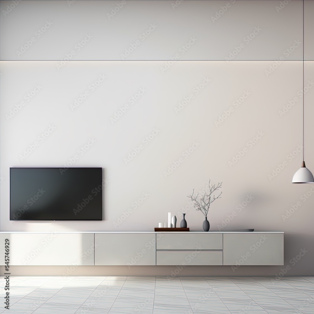 Simple minimal cabinet for tv interior wall mockup,3d rendering Simple minimal cabinet for tv interior wall mockup,3d rendering
