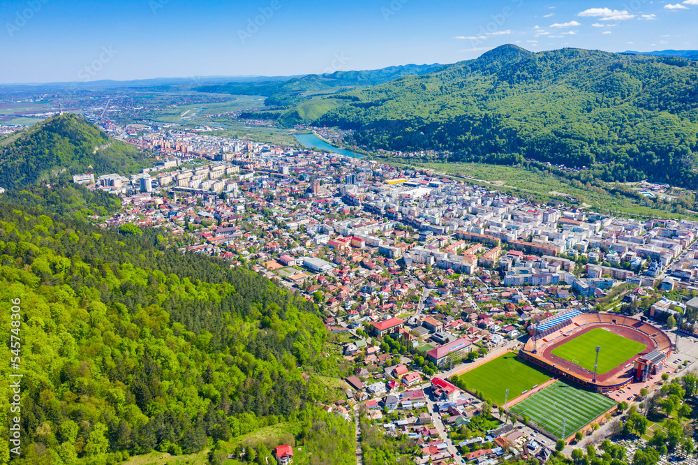 Aerial green city panorama