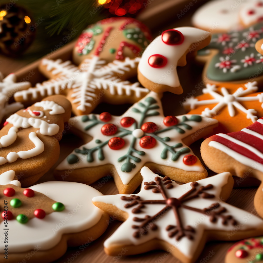 Obraz premium Chrismas cookies zoom shot with gingerbread and icing digital 3D illustration 