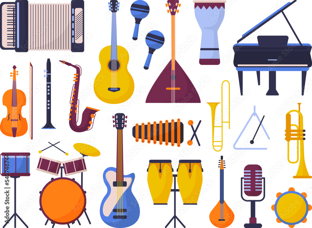 Music instruments icons. Musical electronic drum, violin and