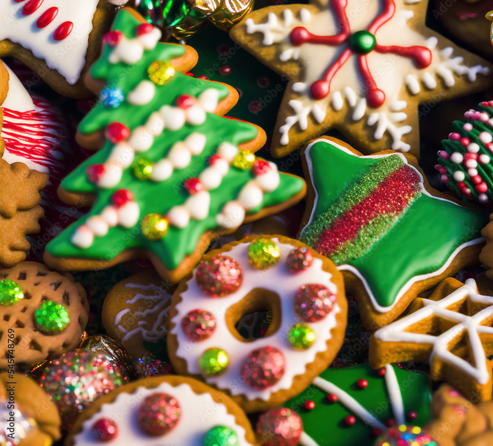 Chrismas cookies zoom shot with gingerbread and icing digital 3D illustration 