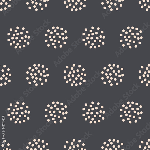 Seamless geometric pattern with white dots on dark background. Vector print for fabric background, textile