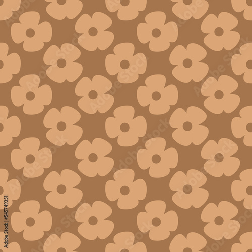 Seamless geometric pattern with pink flowers on beige background. Vector print for fabric background, textile