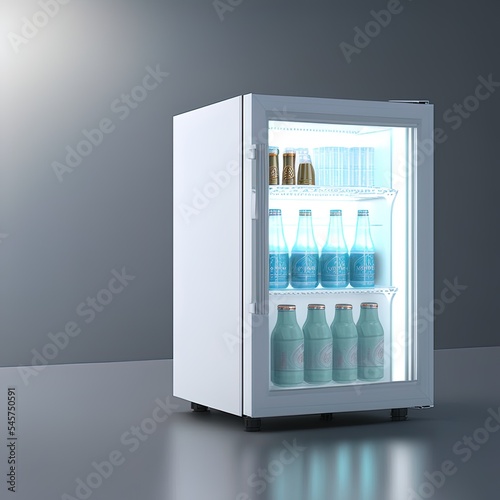 Blank Promotional Portable Mini Glass Door Refrigerator Mockup, 3d render illustration.