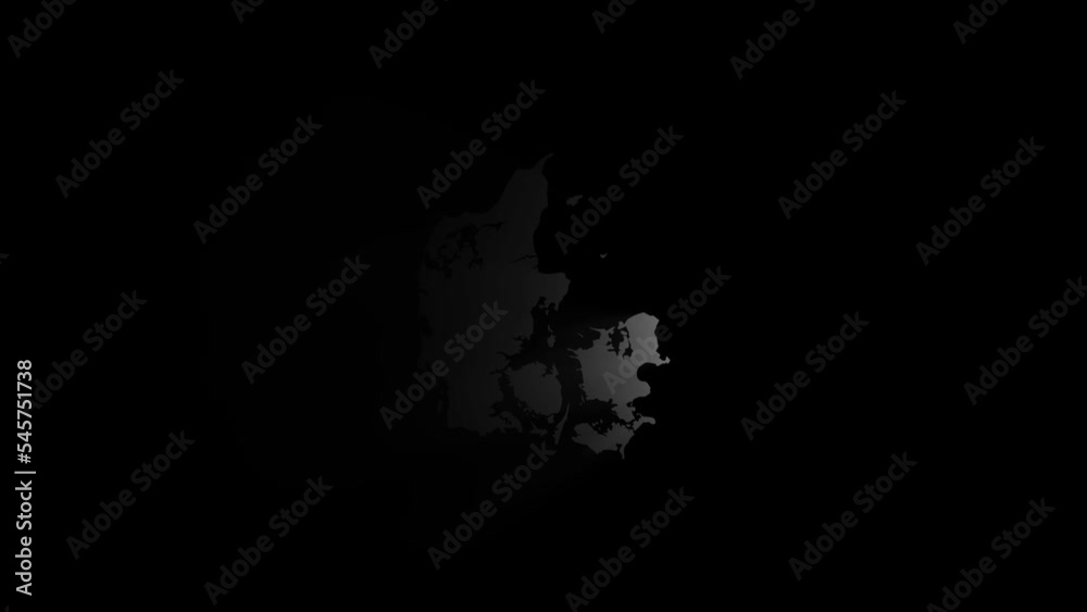 Silhouette of Denmark with Volume Light in the Dark in Black and White and Colorful style.