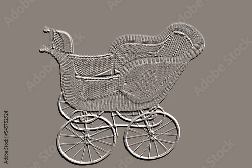 Embossed baby carriage in sepia color