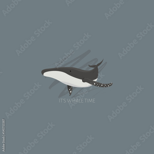 Whale in scandinavian colors. Underwater world, Marine life. Vector illustration of a whale. Save the ocean. World whale day