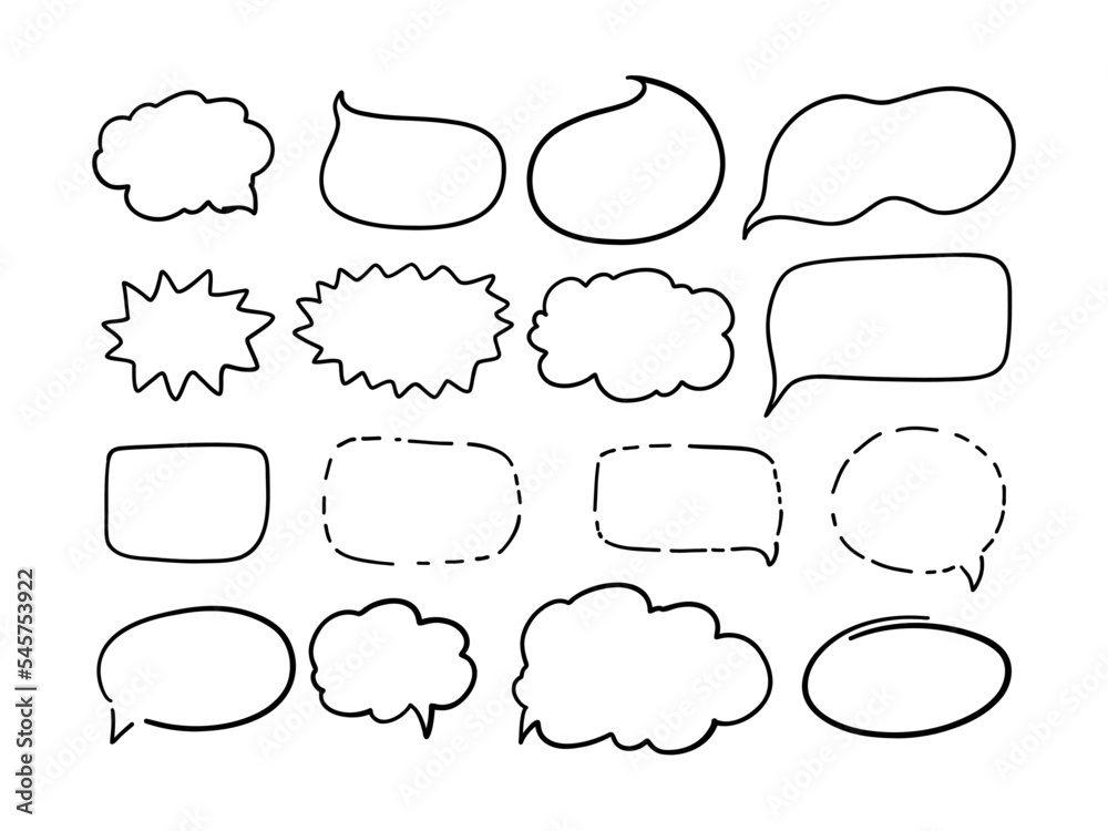 A hand-drawn collection of conversation elements, message boxes. Simple doodle sketch style. Vector illustration. A hand-drawn collection of conversation elements, message boxes. Simple doodle sketch style. Vector illustration.