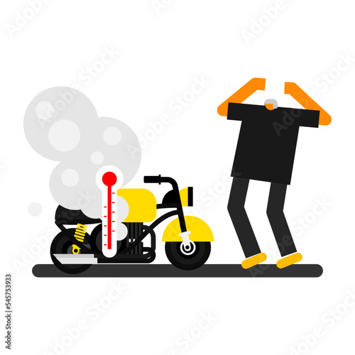 Cartoon character designed for motorcycle accident and over heat engine accident.