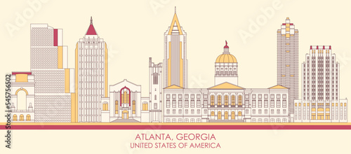 Cartoon Skyline panorama of Atlanta, Georgia, United States - vector illustration