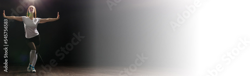 Canvas Print Banner dancing concept - Pretty woman dancing jazz funk over dark background cop