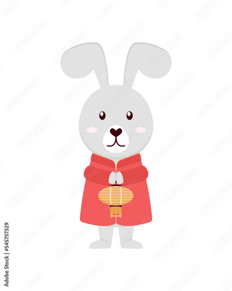 Rabbit in traditional Chinese dress with a lantern in paws. Rabbit in traditional Chinese dress with a lantern in paws.