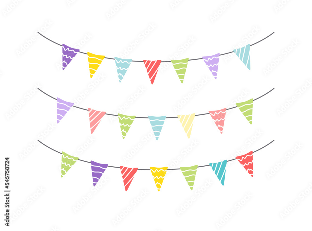 Garland of hanging flags. Set. Multicolored colorful checkboxes for party