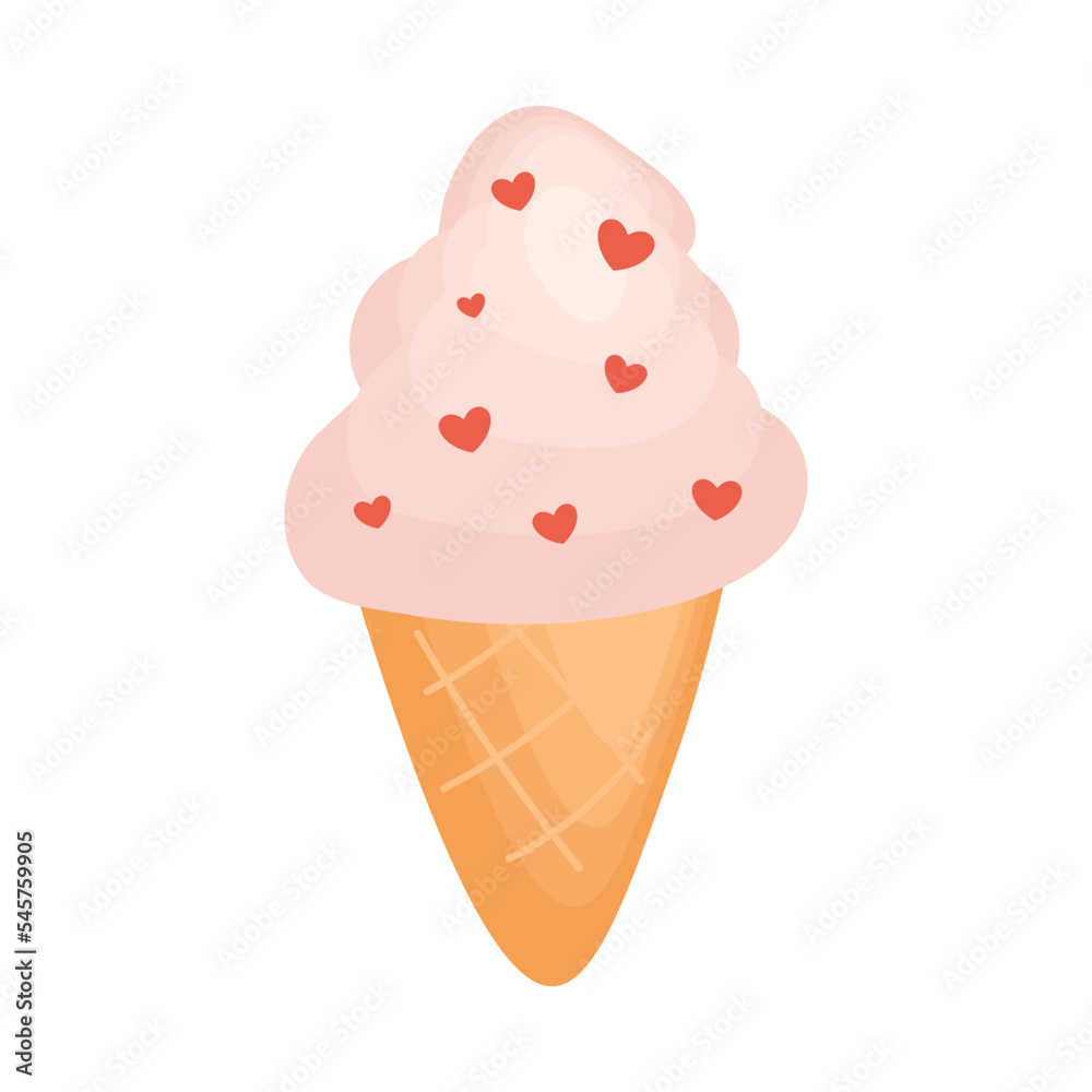 Ice cream cone with little red hearts.