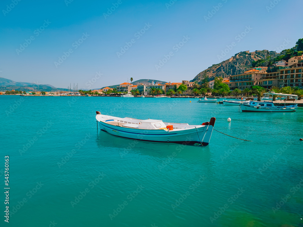 Traditional Wooden Boat Moored in Nafplio Harbour