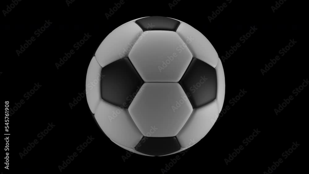 Spinning soccer or football ball with white and black plastic material on transparent background with alpha channel Spinning soccer or football ball with white and black plastic material on transparent background with alpha channel