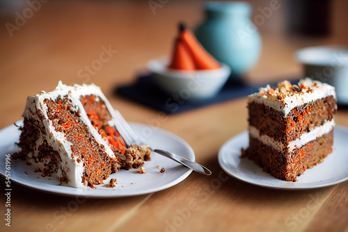 Vertical shot of Delicious carrot cake 3d illustrated photo