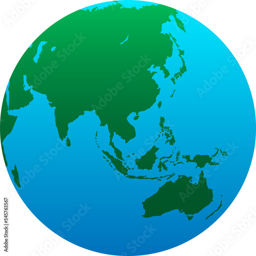 Planet Earth with green continents Asia and Australia