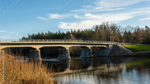 River-Gauja. Bridge over the river in autumn