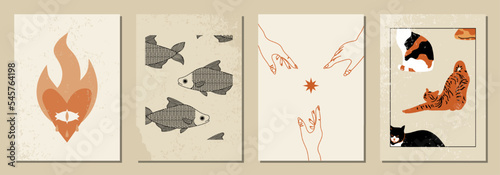 Photography Set of vertical abstract posters in retro asian style for your poster, flyer or