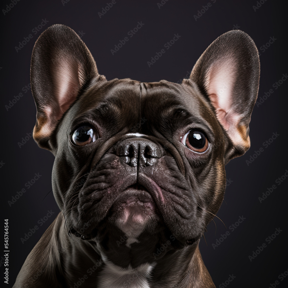 portrait of a brown french bulldog looking into camera