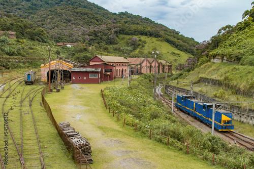 General view of the old railway station with old trains in Paranapiacaba, Sao Paulo, Brazil photo