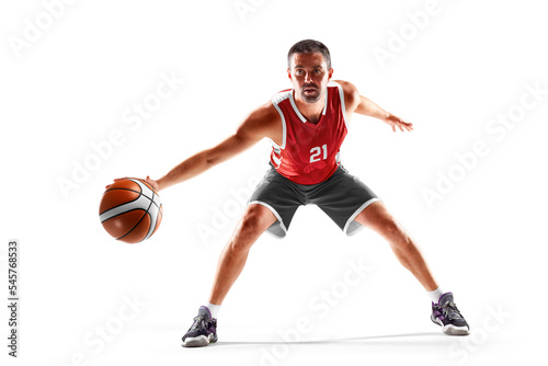 Basketball player preparing to attack. Sport. On a white background. Professional basketball player in action © Ruslan Shevchenko