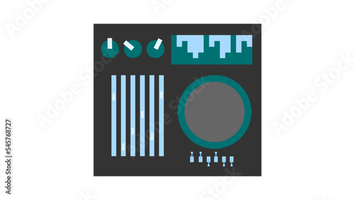 ld retro vintage green audio music equipment vinyl dj board with sliders and cranks and buttons from the 70s, 80s, 90s. Vector illustration