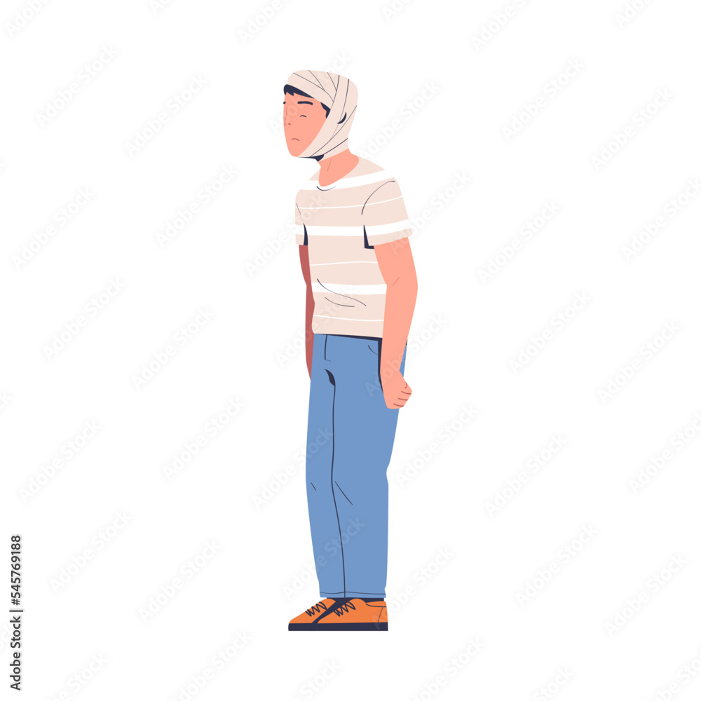 Man with injured bandaged head. Man feeling pain in body caused by injury cartoon vector illustration Man with injured bandaged head. Man feeling pain in body caused by injury cartoon vector illustration