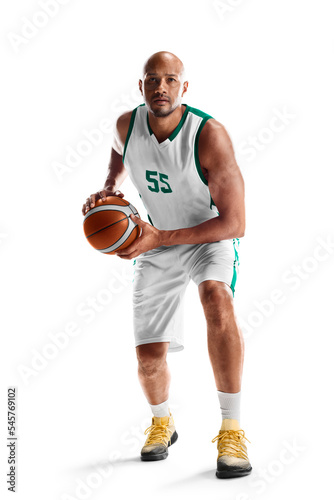 Sport. Professional basketball player preparing to attack. On a white background