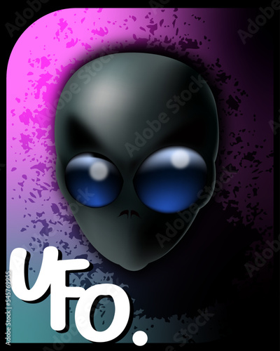 ILLUSTRATION FACE OF ALIEN GRAY COLORFUL BACKGROUND