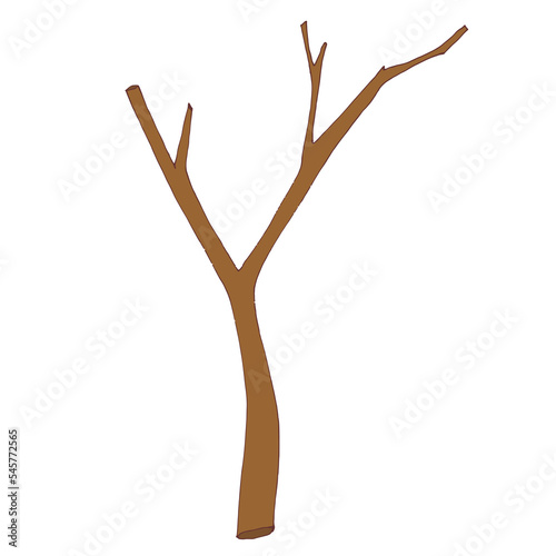 a tree branch, with a couple of ragged leaves. PNG illustration photo