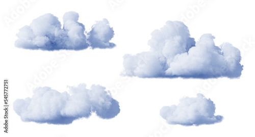 3d render, collection of abstract realistic clouds isolated on white background, weather clip art, design elements