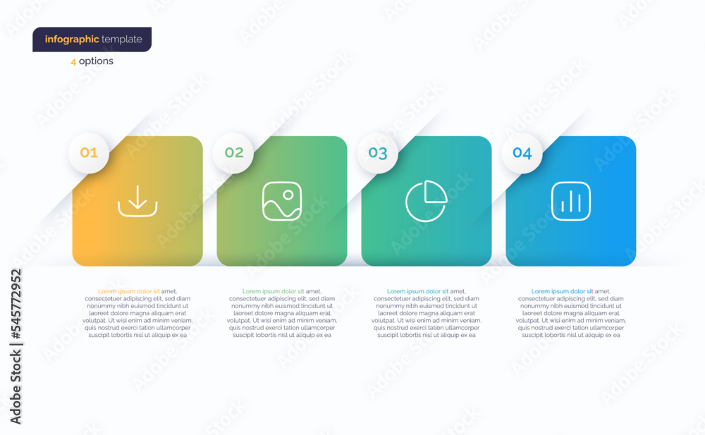 Abstract vector gradient minimalistic infographic template composed of 4 rounded squares