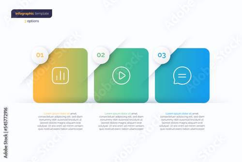 Abstract vector gradient minimalistic infographic template composed of 3 rounded squares