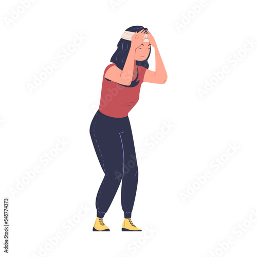 Girl suffering from headache. Young woman feeling pain in body caused by illness or injury cartoon vector illustration