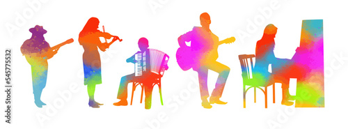 Silhouettes of colorful musicians. Vector illustration