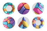 3d render, set of round stickers with geometric mosaic, modern colorful icons for social account design. Abstract circles isolated on white background