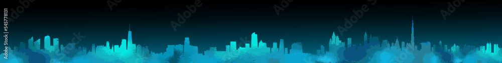 Long panorama city. illustration for your design. Night city. vector horizontal orientation