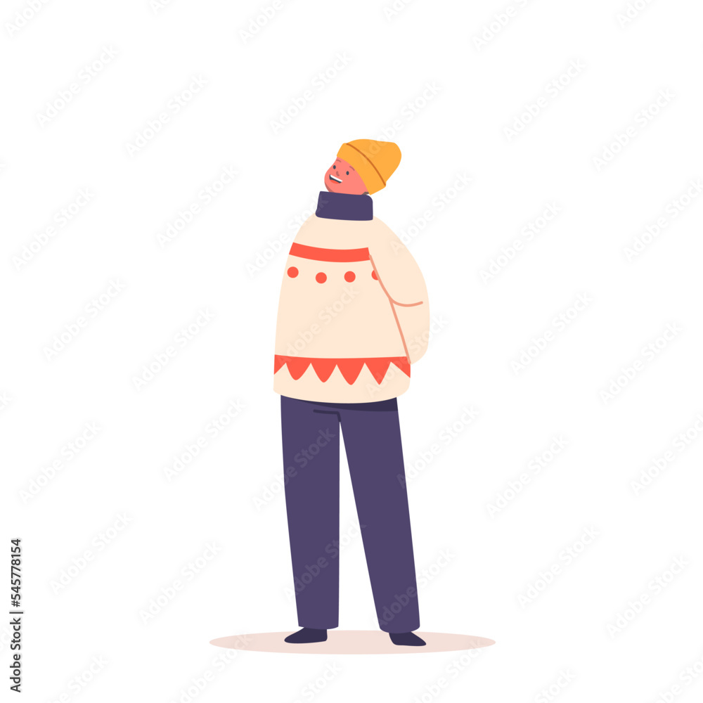 Happy Boy Wear Knit Sweater and Warm Pants Isolated on White Background. Child Character Smiling Vector Illustration